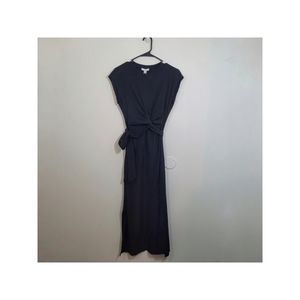 Nwt Joie Black Short Sleeve Belted Licina Midi Slit Dress Size XS